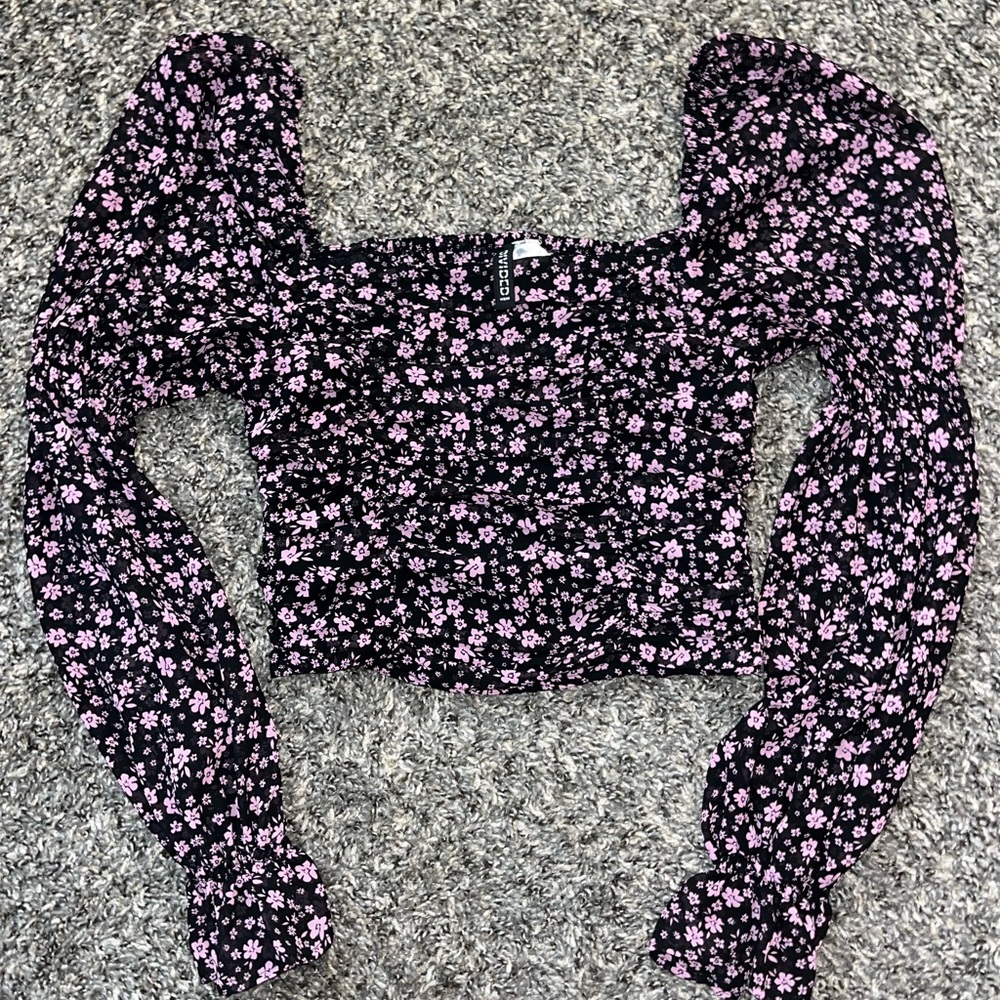 H&M Black and Pink Floral Blouse